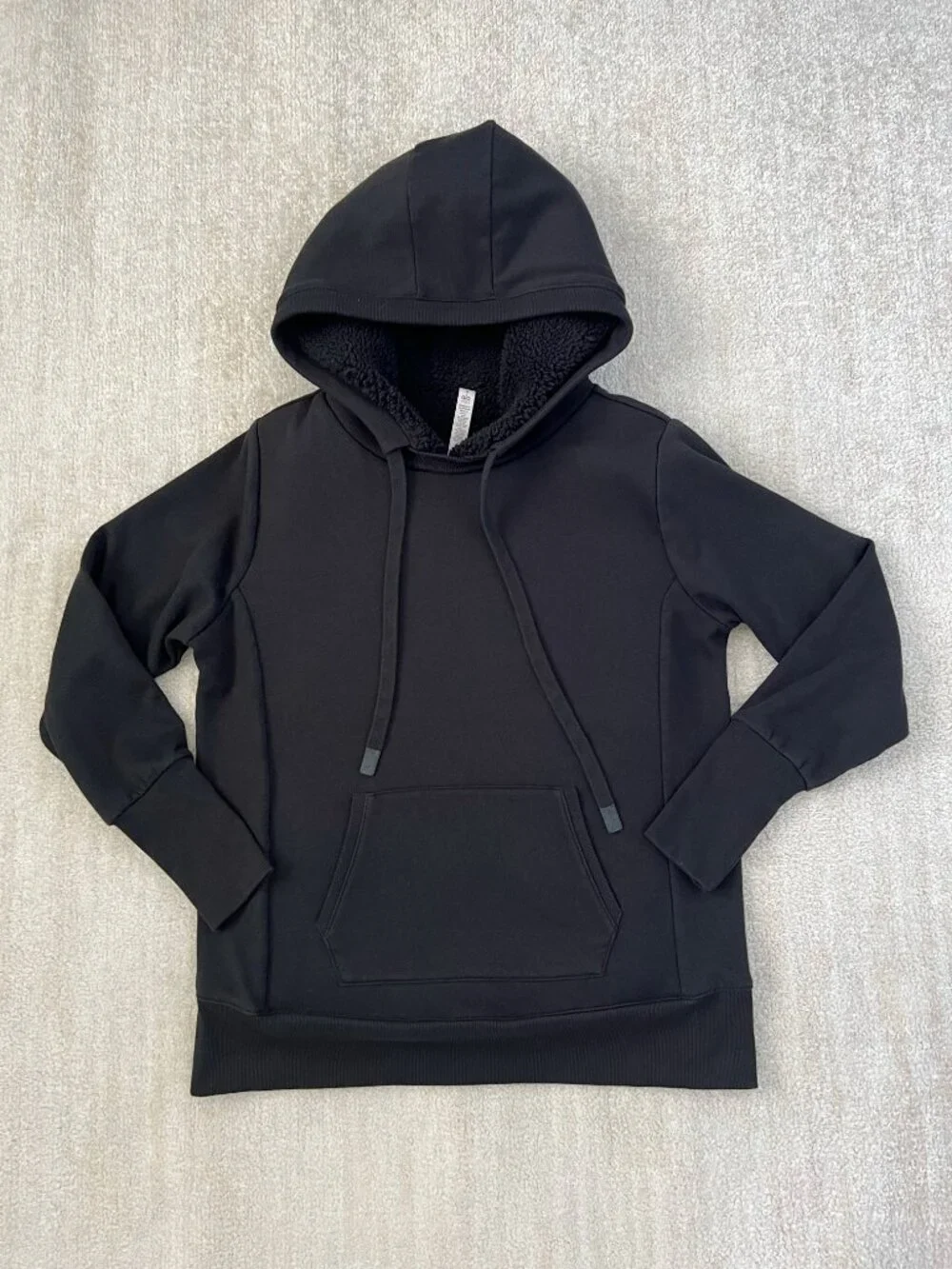 Alo Yoga Black Frost Lined Sherpa Faux Shearling Pullover Hoodie S